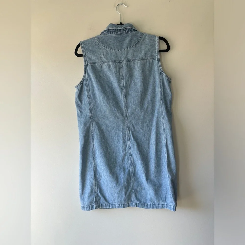 Vintage Faded Glory Blue Chambray Denim Sleeveless Button Mini Dress‎ Size 10